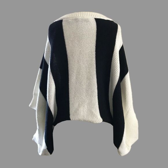 Trina Turk Cream Black Striped Cotton Oversized Knit Dolman Sweater NWOT - M - Picture 4 of 8